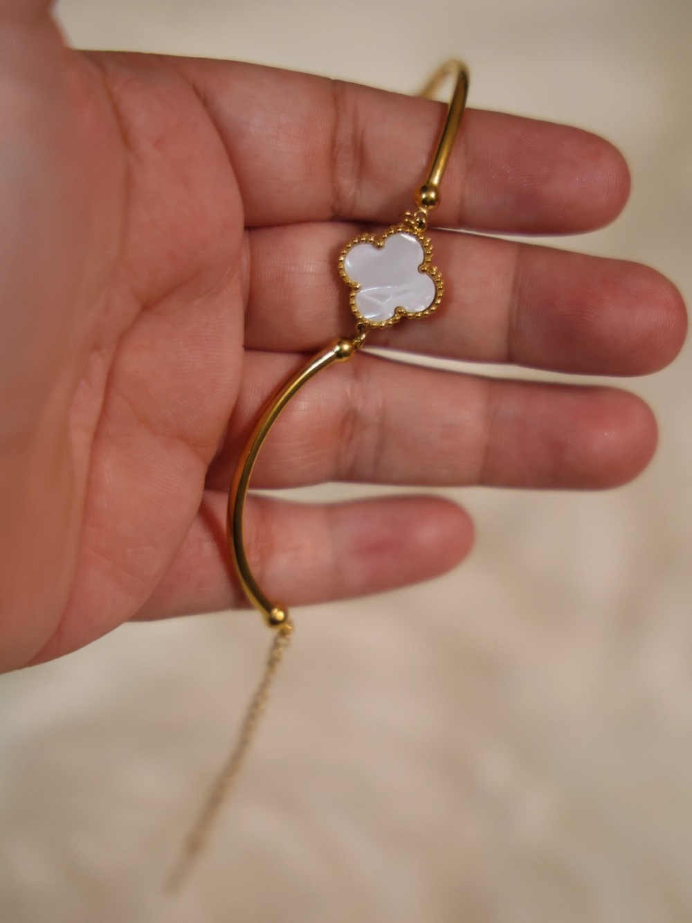 Gold Bracelet with White Mother-of-Pearl Clover Accent - Picture 2 of 3